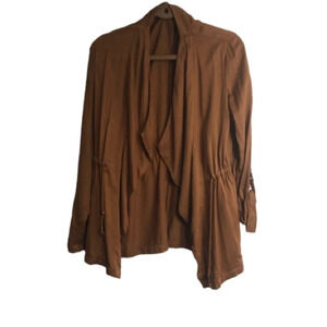Stoosh Jacket Cognac Brown Terra Cotta S Waterfall Waist Tie Tab Sleeves Pockets